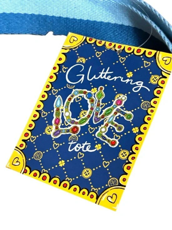 Brighton Glimmering Love Tote Canvas Bag Blue Multi Heart Charm Print NWT: - Picture 4 of 10